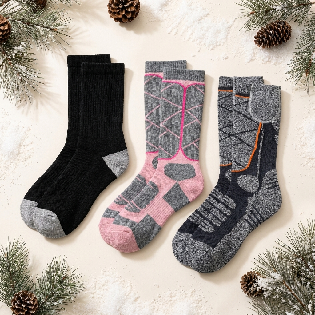 NaturWide beheizte Socken in Schwarz, Rosa und Grau mit Weihnachtsdeko